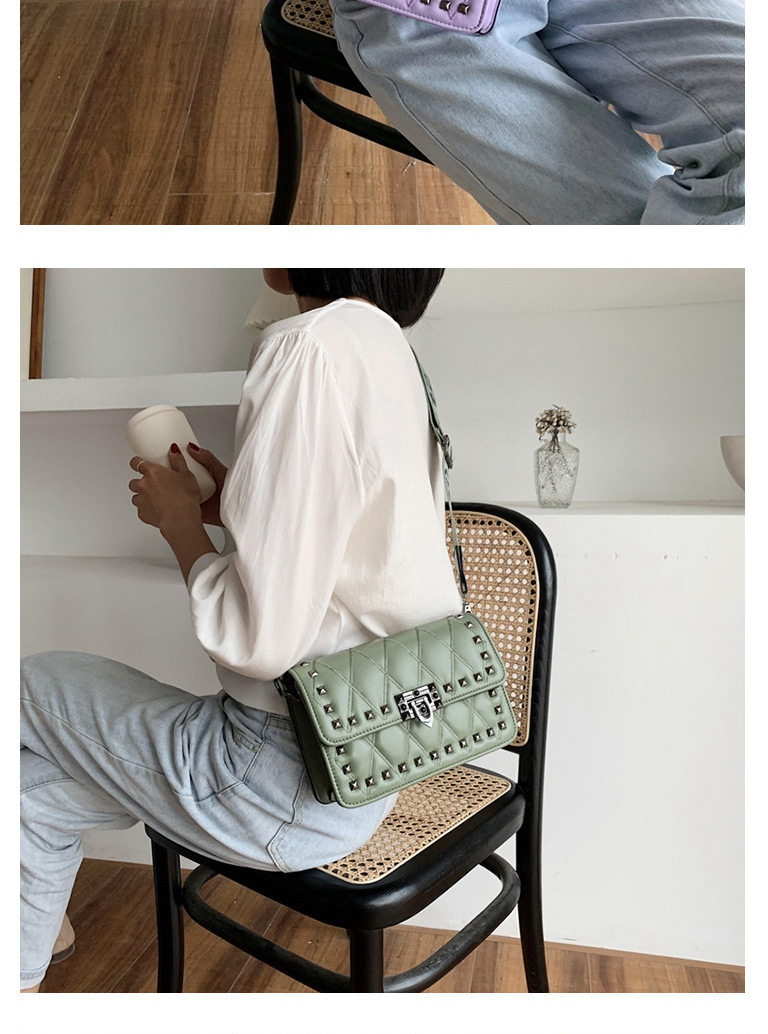 Fashion White Broadband Rivet Embroidery Thread Shoulder Bag,Shoulder bags