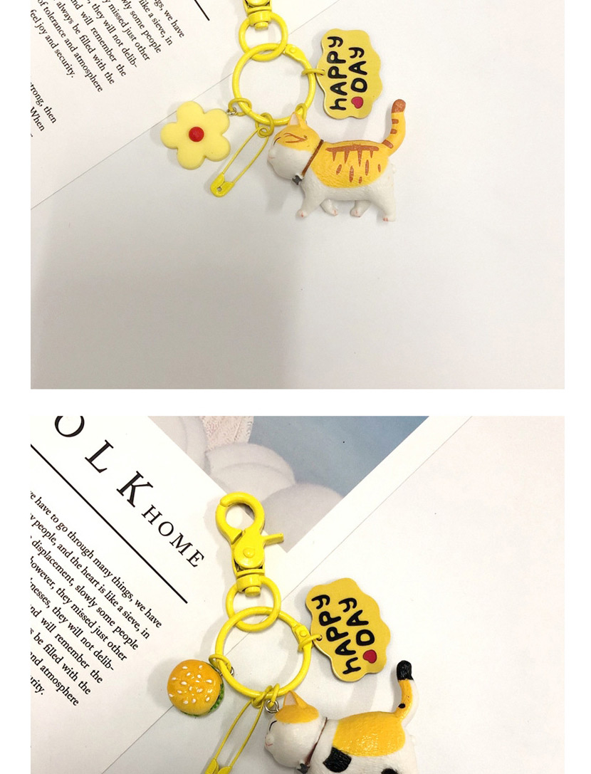 Fashion Yellow Stripes Cat Buckle Bag Cartoon Key Chain Pendant,Household goods