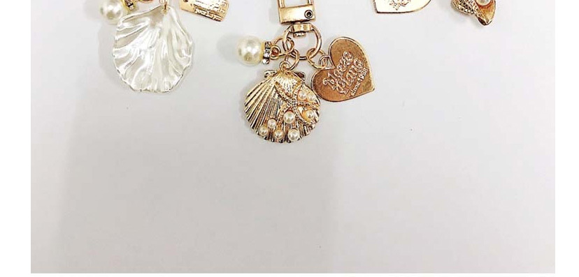 Fashion Pearl Mussel Peach Heart Shell Metal Pearl Keychain,Household goods