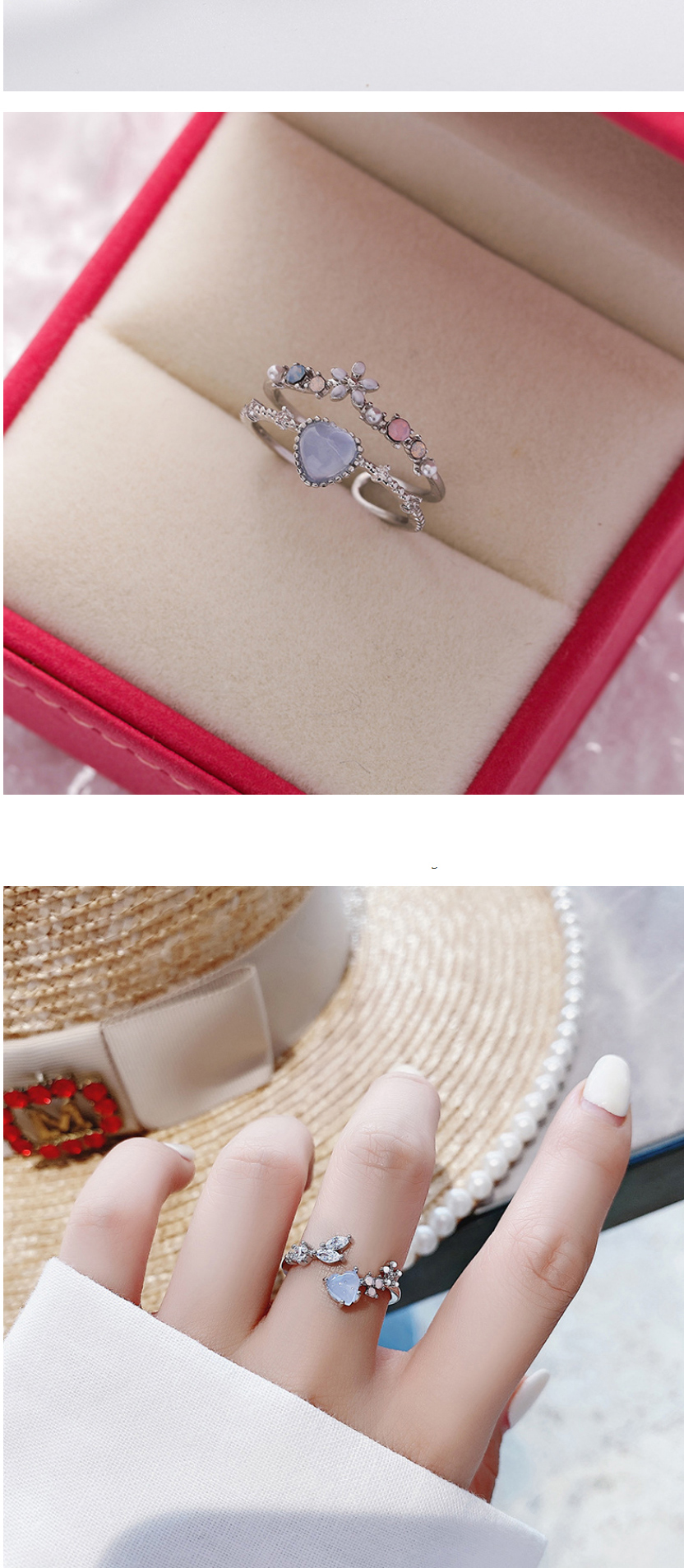 Fashion Blue Section Three Sparkling Diamond Zircon Flower Ring,Fashion Rings