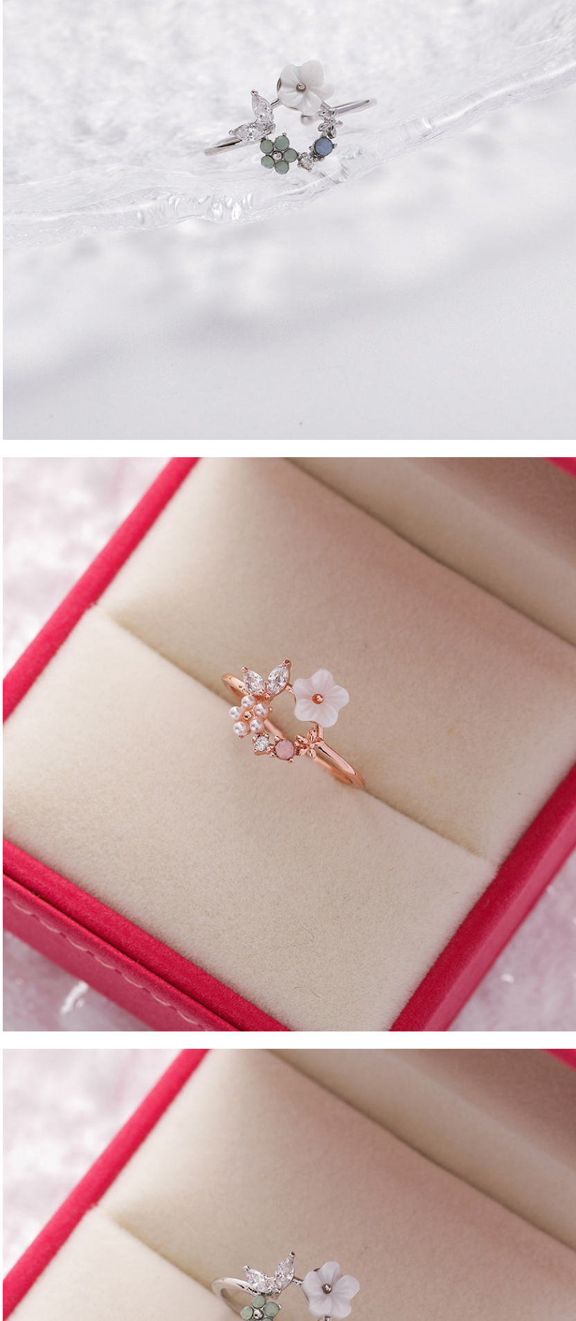 Fashion Caring Three Sparkling Diamond Zircon Flower Ring,Fashion Rings