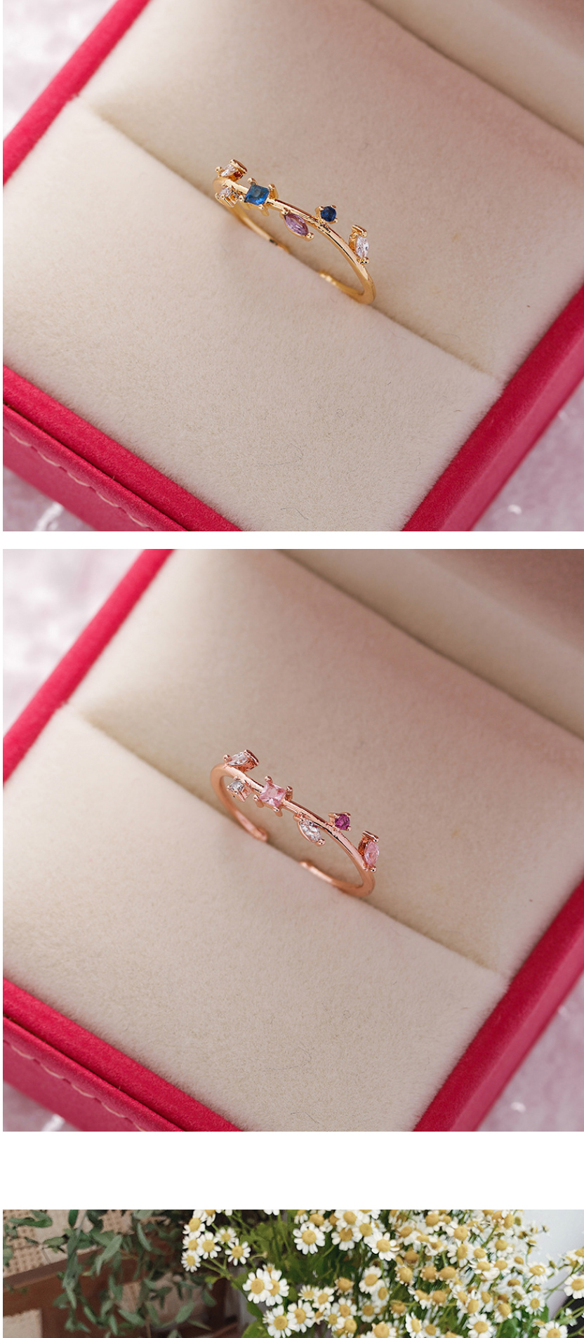 Fashion Rose Gold Sparkling Diamond Zircon Flower Ring,Fashion Rings