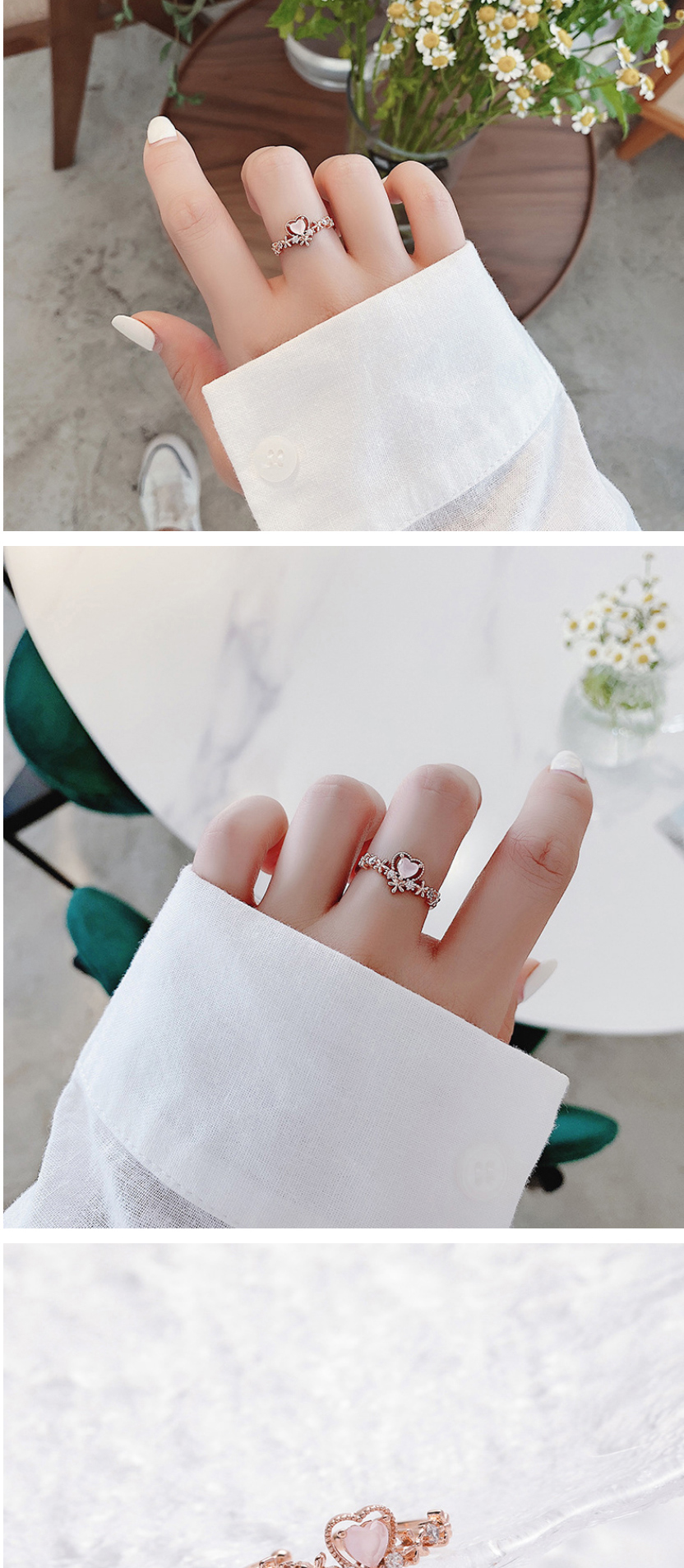 Fashion Rose Gold Three Sparkling Diamond Zircon Flower Ring,Fashion Rings