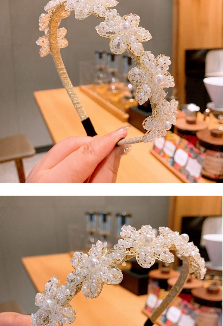 Fashion Hair Hoop Rice Grain Pearl Crystal Flower Headband,Head Band