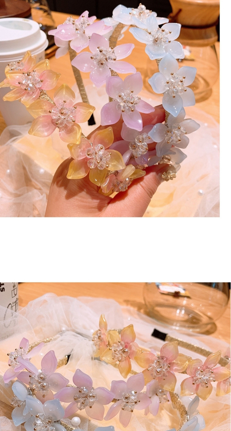 Fashion Peach Powder Peach Blossom Crystal Flower Headband,Head Band