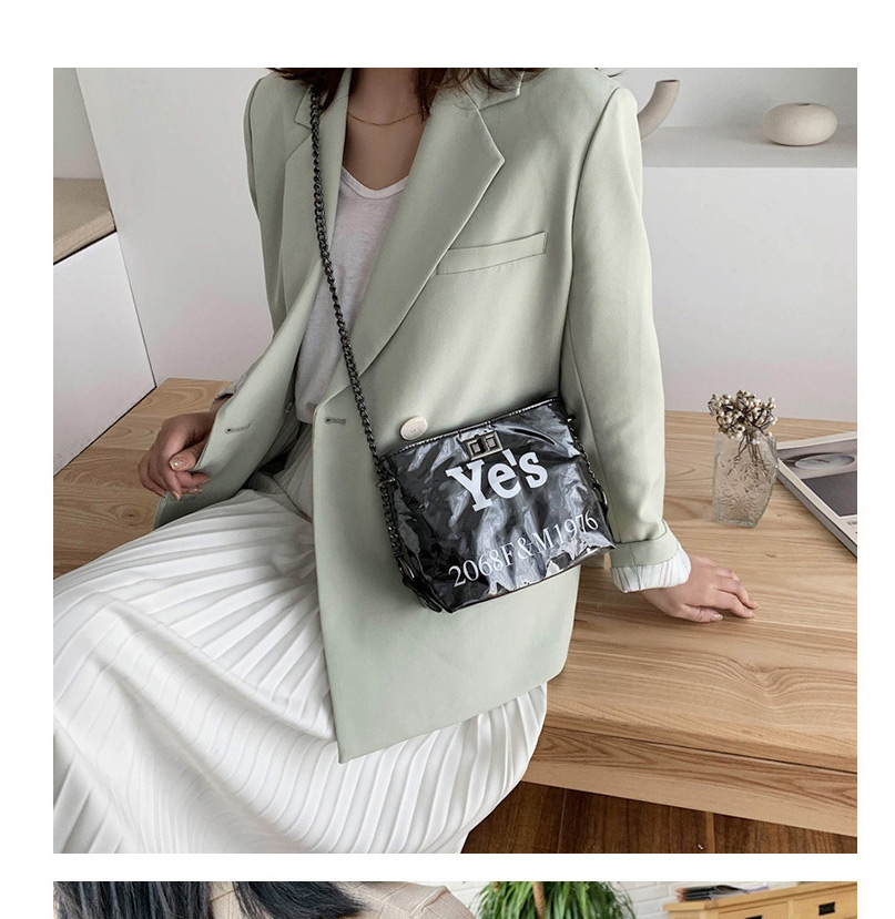 Fashion Black Letter Portable Transparent Chain Shoulder Messenger Bag,Shoulder bags
