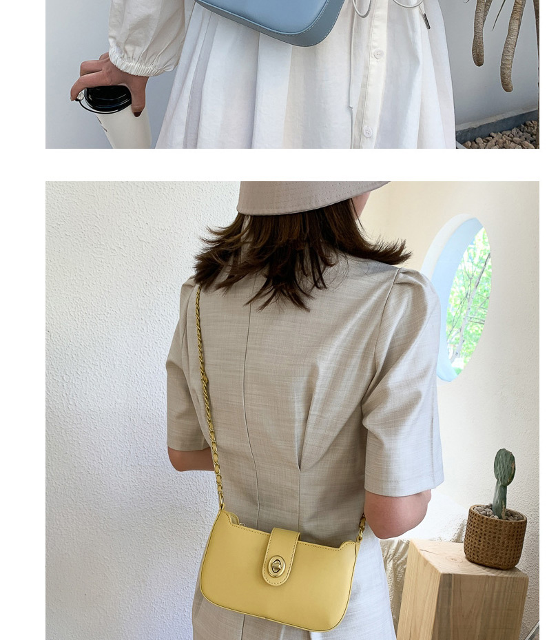 Fashion Yellow Solid Color Buckle Shoulder Crossbody Bag,Shoulder bags