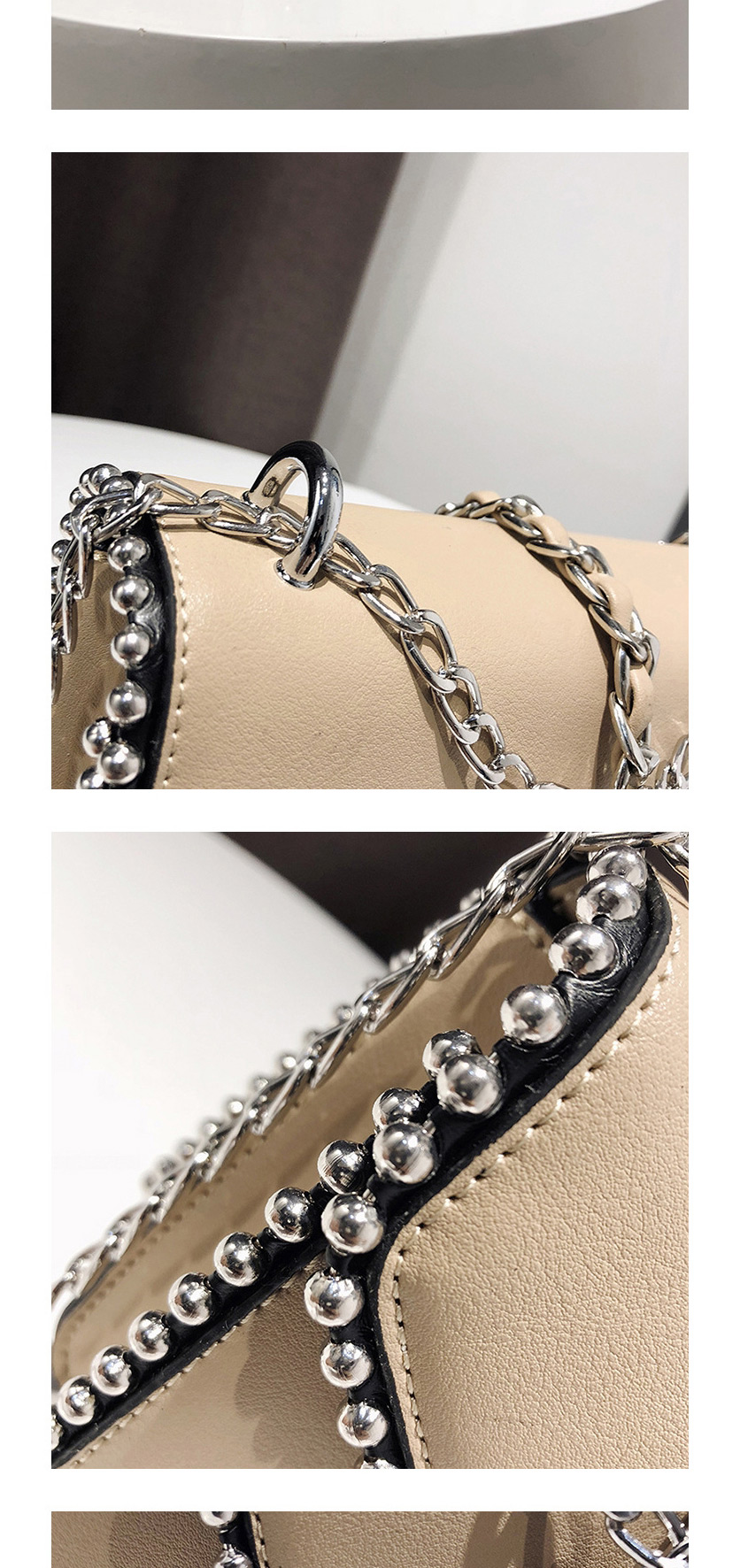 Fashion Khaki Studded Tassel Shoulder Chain Crossbody Bag,Shoulder bags