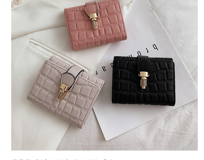 Fashion Black Fold Wallet With Stone Pattern Lock,Wallet