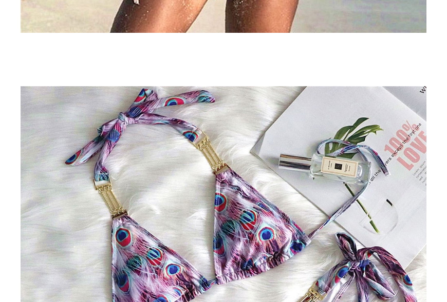 Fashion Feather Print Feather Print Backless Bikini,Bikini Sets