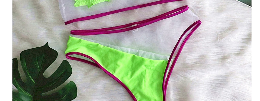 Fashion Green Shell Hollow Mesh Split Swimsuit,Swimwear Sets