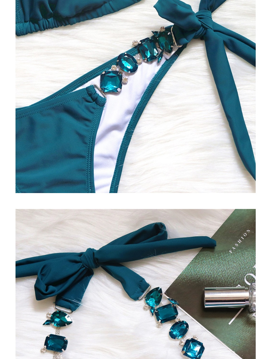 Fashion Green Diamond Strap Metal Chain Split Swimsuit,Bikini Sets