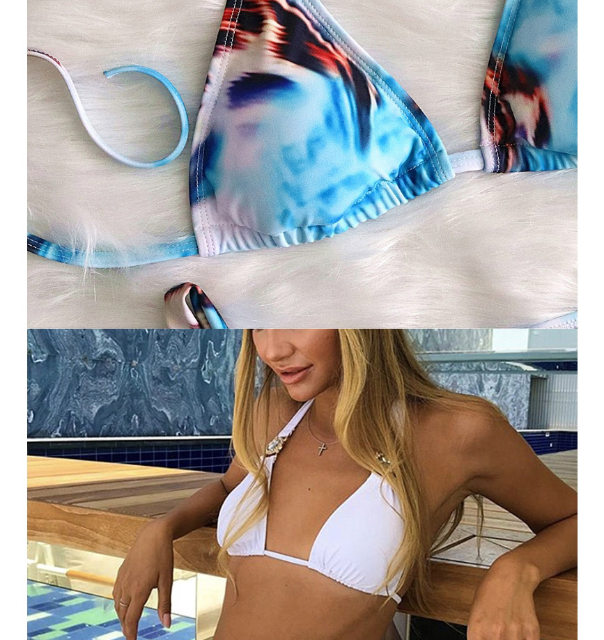 Fashion Blue Printed Bandage Knotted Split Swimsuit,Bikini Sets