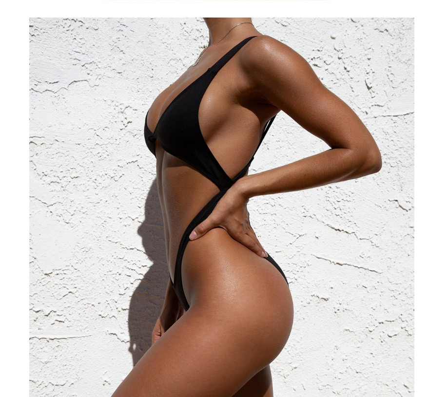 Fashion Black Solid Color Gathered One-piece Swimsuit,One Pieces