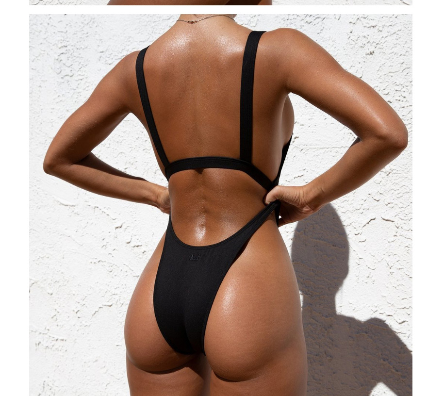 Fashion Black Solid Color Gathered One-piece Swimsuit,One Pieces