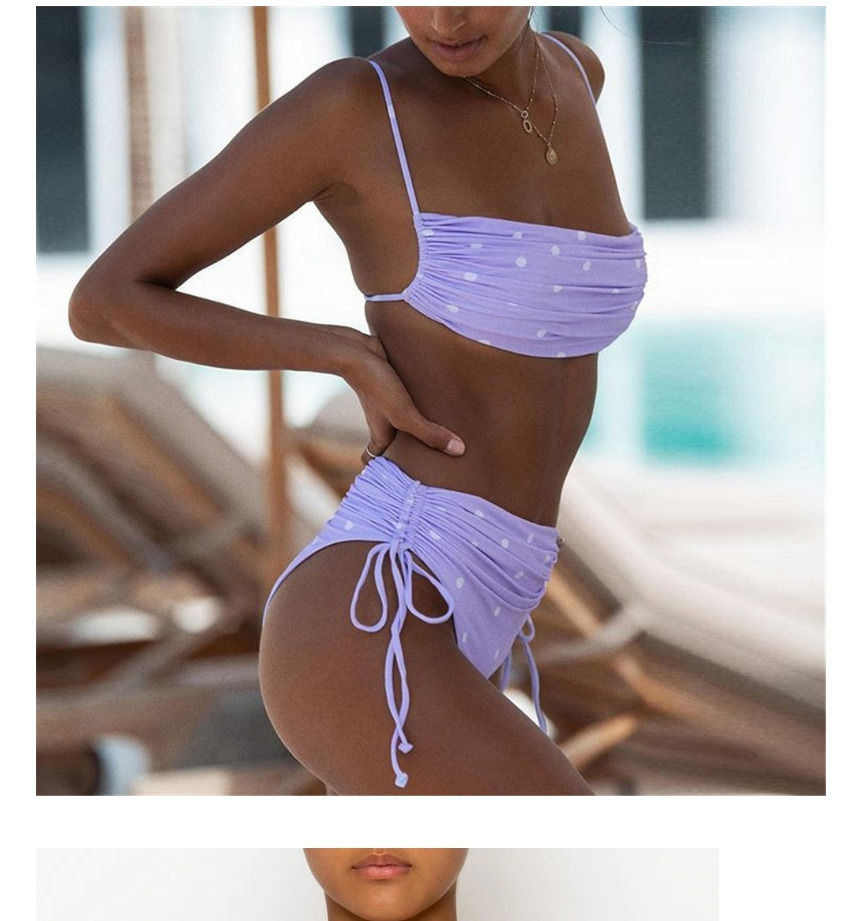 Fashion Purple Dots High Waist Split Swimsuit With Chest Pad,Bikini Sets