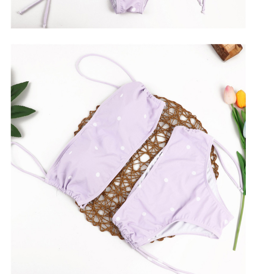 Fashion Purple Dots High Waist Split Swimsuit With Chest Pad,Bikini Sets