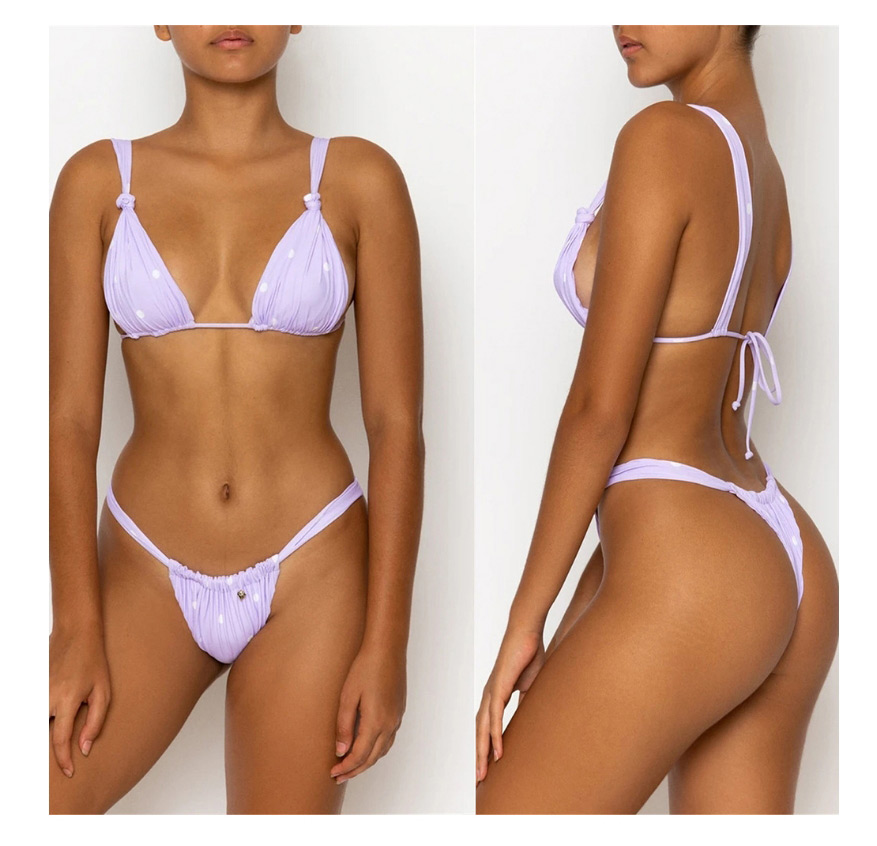 Fashion Purple Dots Split Swimsuit With Chest Pad,Bikini Sets