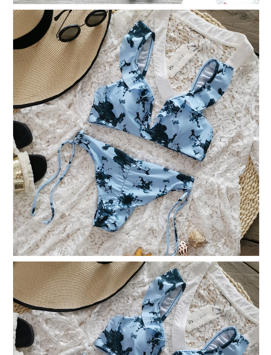 Fashion Blue Stone Pattern Three-point Split Swimsuit,Bikini Sets