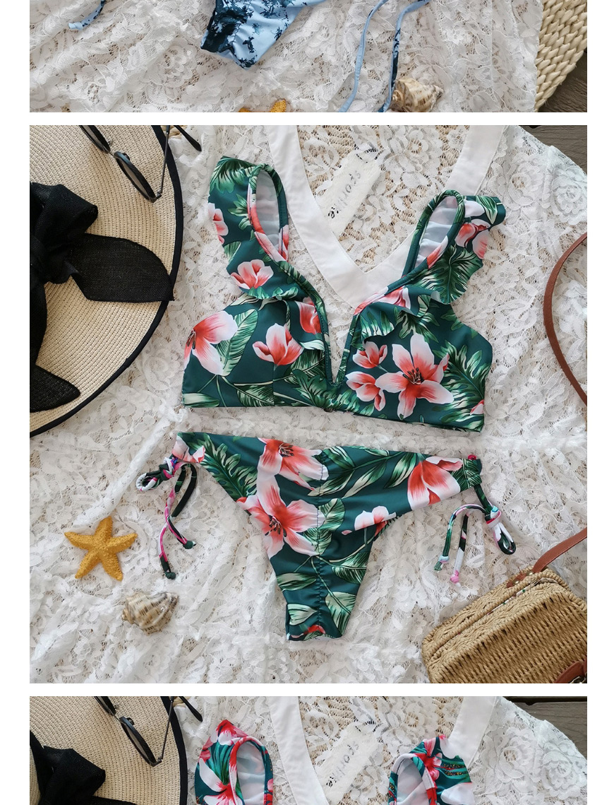Fashion White And Pink Flowers On Blue And Green Background Three-point Split Swimsuit,Bikini Sets