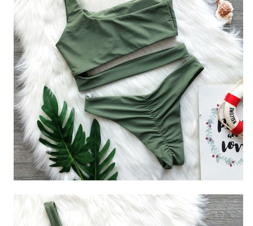 Fashion Green Solid Color One-piece Split Swimsuit,Bikini Sets