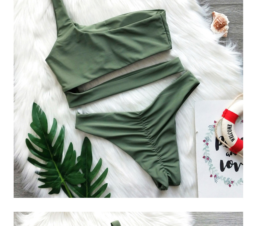 Fashion Green Solid Color One-piece Split Swimsuit,Bikini Sets