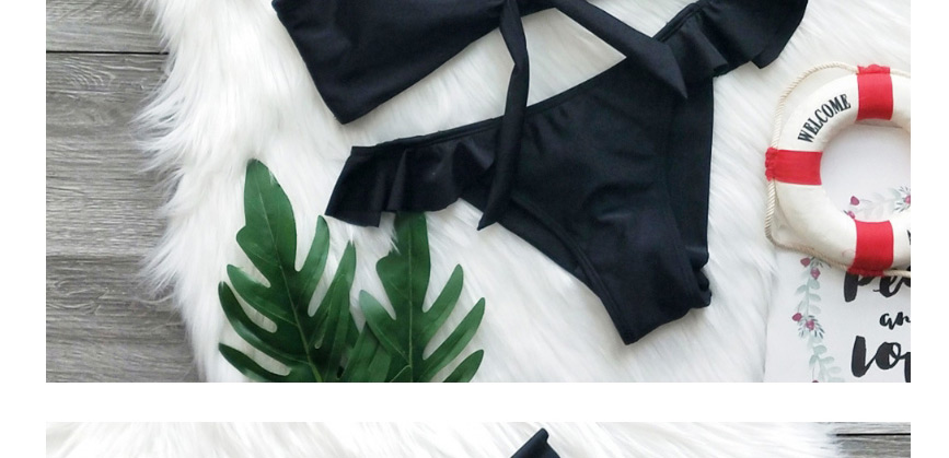 Fashion Black Ruffled Bikini Solid Color Swimsuit,Bikini Sets
