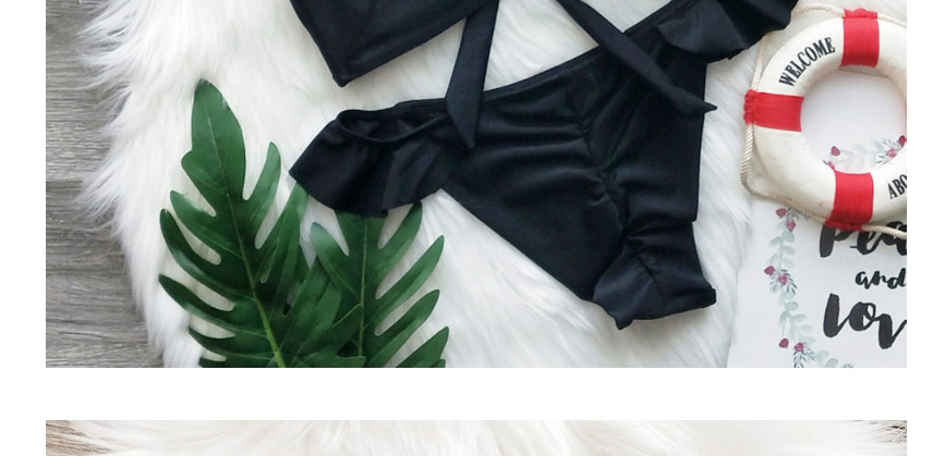 Fashion Black Ruffled Bikini Solid Color Swimsuit,Bikini Sets
