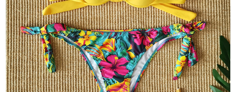 Fashion Flowers Like Golden Yellow Lace Print Split Swimsuit,Bikini Sets