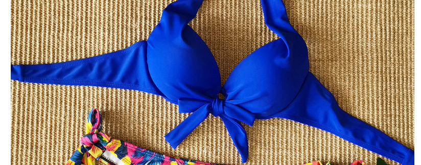 Fashion Blue Flowers Blooming Lace Print Split Swimsuit,Bikini Sets