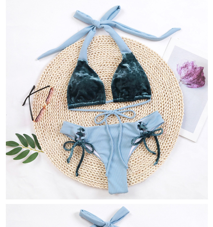 Fashion Blue Knitted Swimsuit Split Bikini Velvet,Bikini Sets