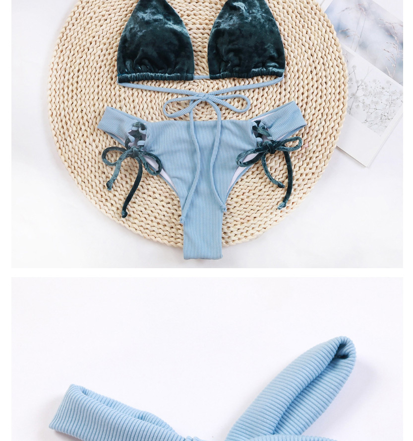Fashion Blue Knitted Swimsuit Split Bikini Velvet,Bikini Sets