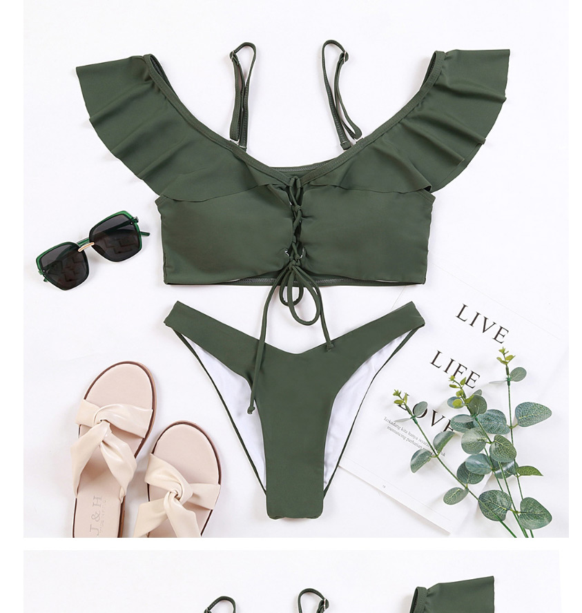 Fashion Green Ruffled Bikini Female Split Solid Color Sling,Bikini Sets