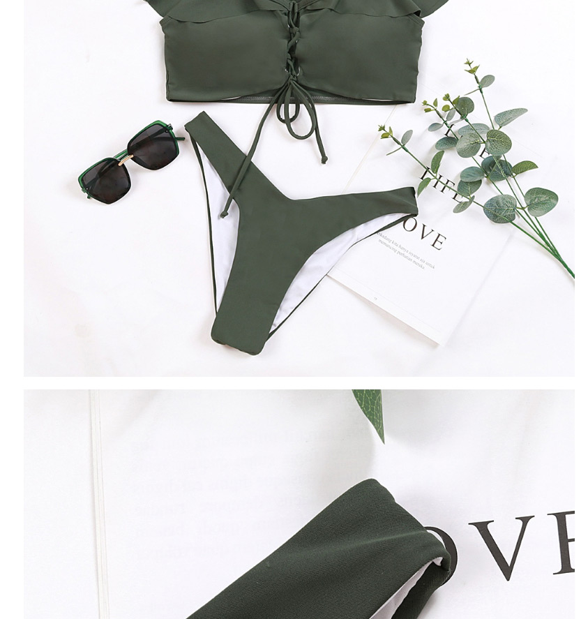 Fashion Green Ruffled Bikini Female Split Solid Color Sling,Bikini Sets