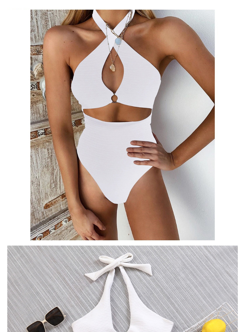 Fashion White Solid Color One-piece Swimsuit,One Pieces