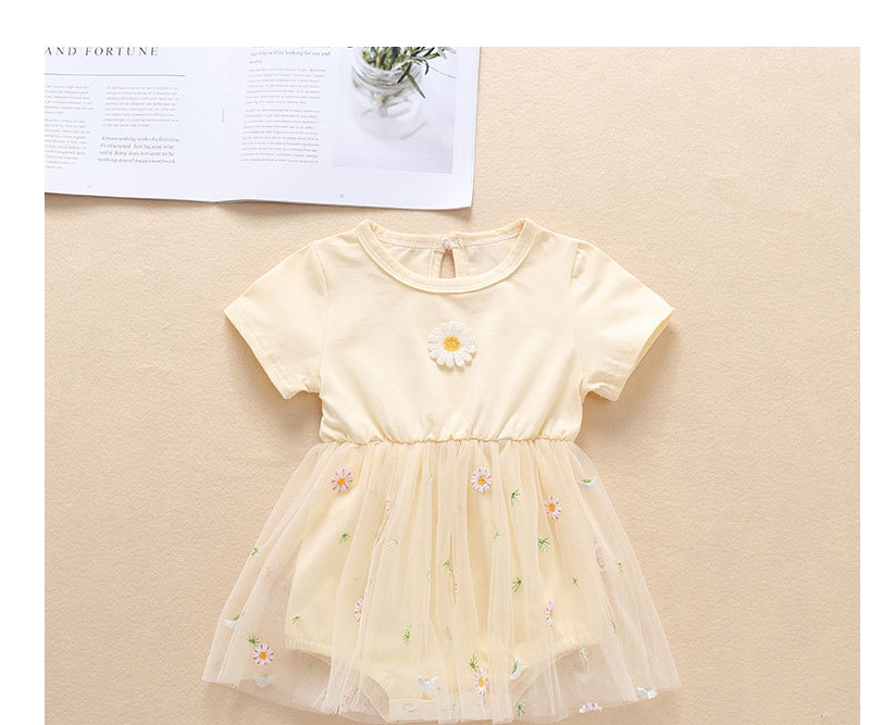 Fashion Beige Baby Embroidery Small Chrysanthemum Mesh Skirt,Kids Clothing