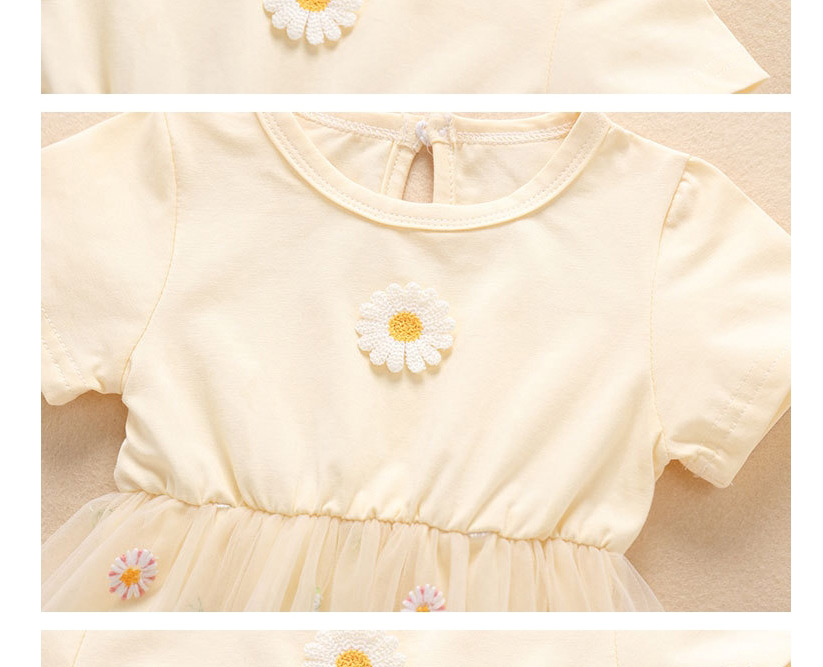 Fashion Beige Baby Embroidery Small Chrysanthemum Mesh Skirt,Kids Clothing