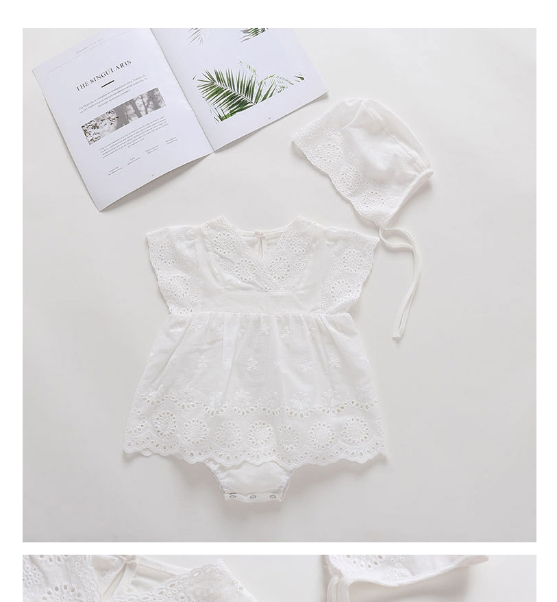 Fashion White Sleeveless Cotton V-neck Hollow Lace Baby Clothes,Kids Clothing