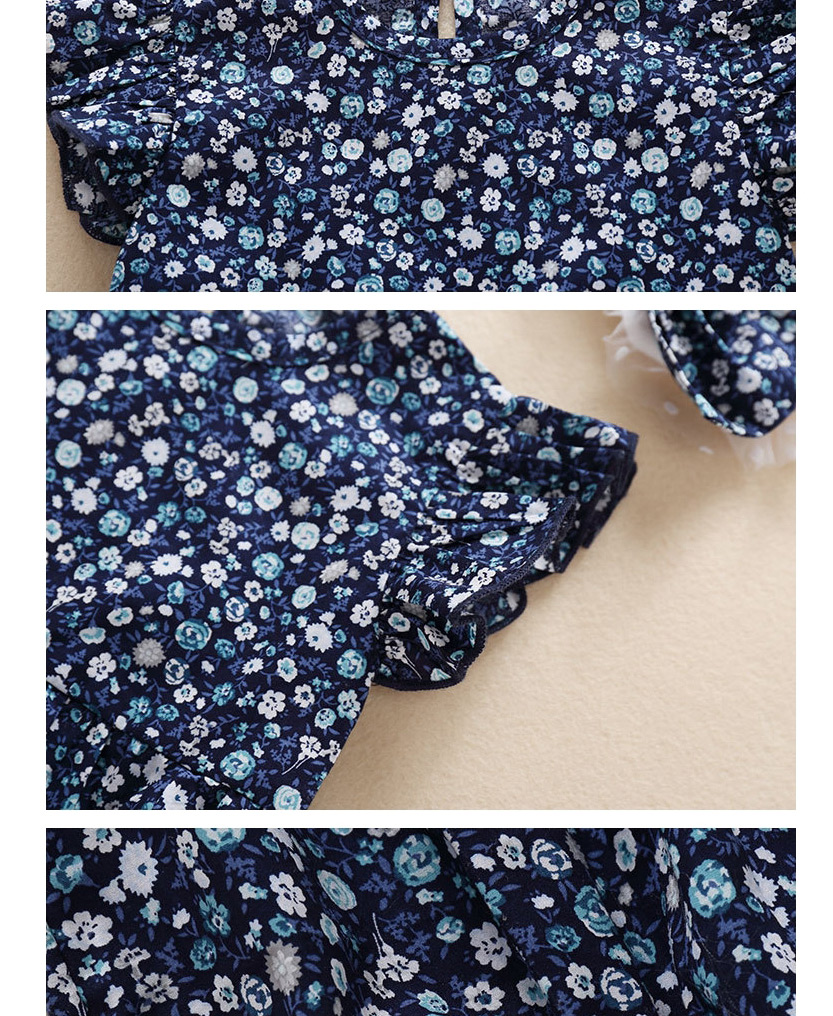 Fashion Dark Blue Floral Flying Sleeve Baby Cotton Jumpsuit,Kids Clothing