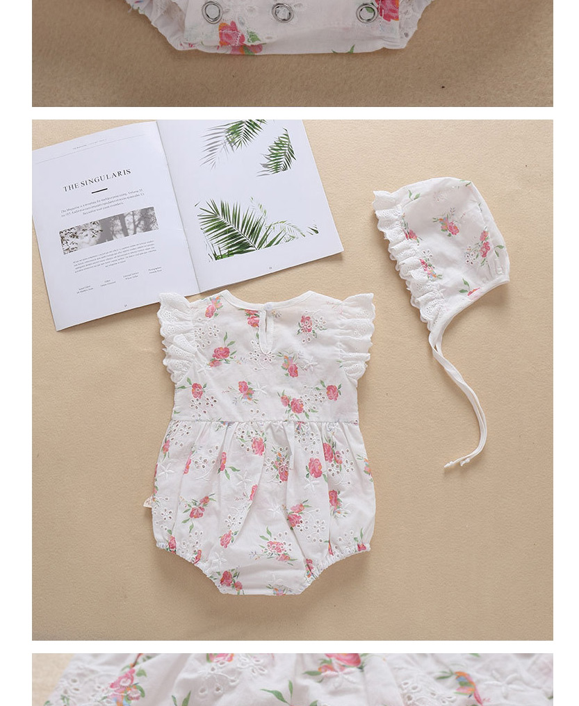Fashion White Floral Flying Sleeve Baby Cotton Jumpsuit,Kids Clothing