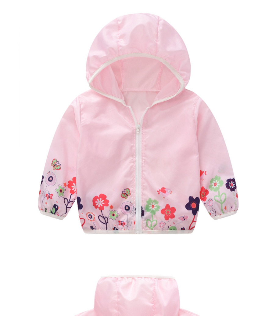 Fashion Pink Flowers Flower Dinosaur Print Hooded Sun Protection Clothing,Kids Clothing