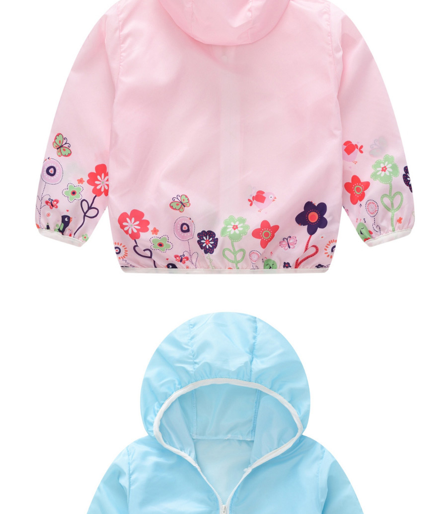 Fashion Pink Flowers Flower Dinosaur Print Hooded Sun Protection Clothing,Kids Clothing