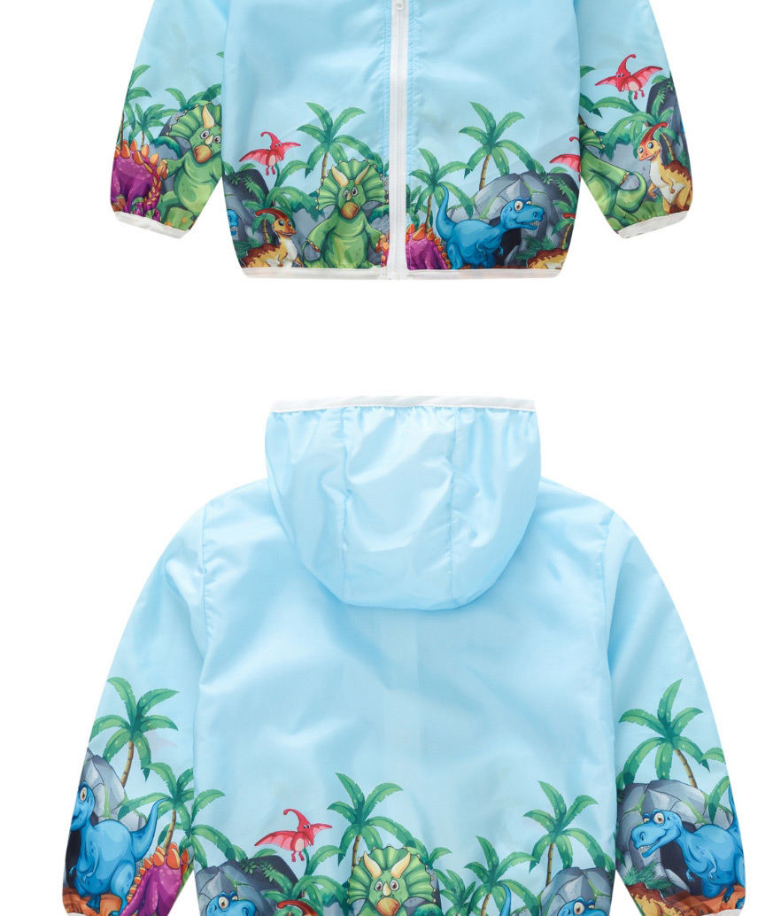 Fashion Blue Dinosaur Flower Dinosaur Print Hooded Sun Protection Clothing,Kids Clothing