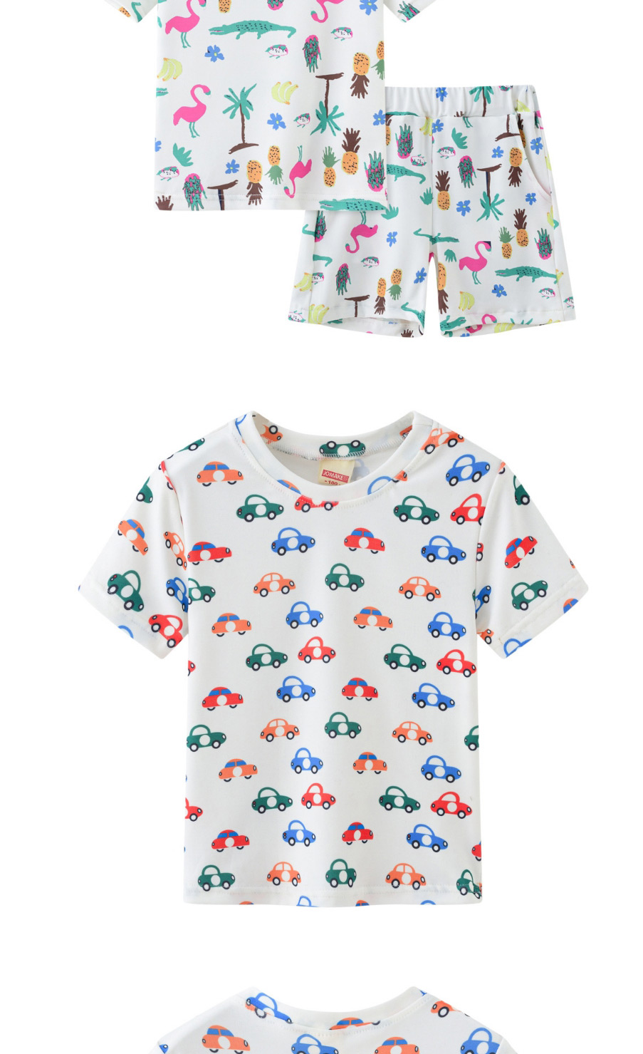 Fashion Cartoon Car Elastic Cotton Short-sleeved Two-piece Suit,Kids Clothing