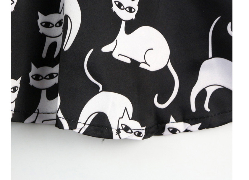 Fashion Red Cartoon Cat Sleeve Printed Short Skirt T-shirt 2 Piece Set,Kids Clothing