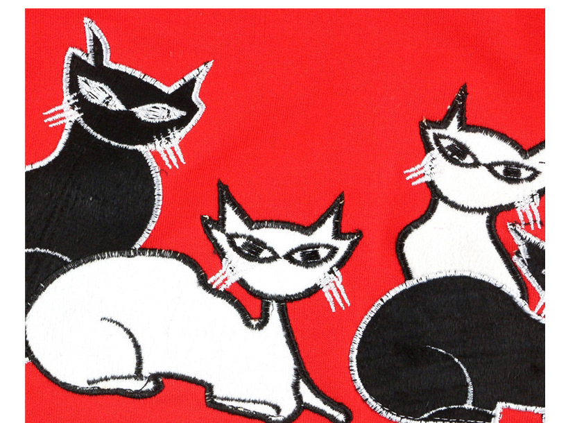 Fashion Red Cartoon Cat Sleeve Printed Short Skirt T-shirt 2 Piece Set,Kids Clothing