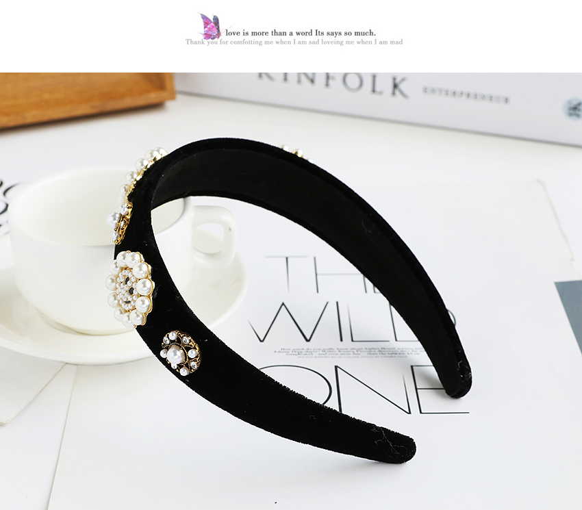 Fashion Black Fabric Pearl Flower Smiley Headband,Head Band