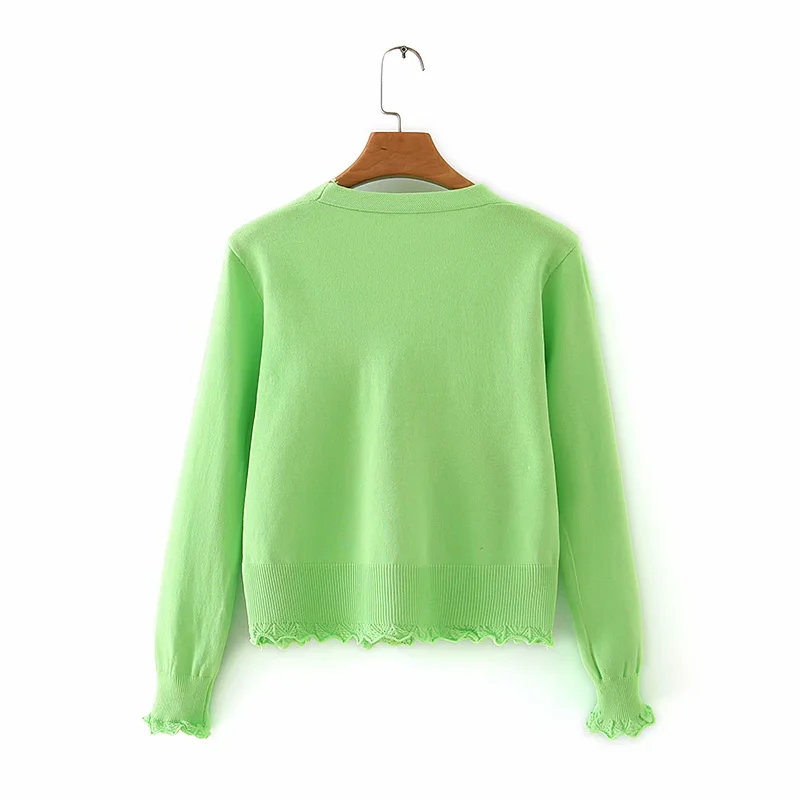Fashion Green Button V-neck Cardigan Sweater,Sweater