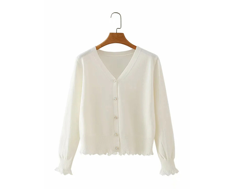  White Button V-neck Cardigan Sweater,Sweater