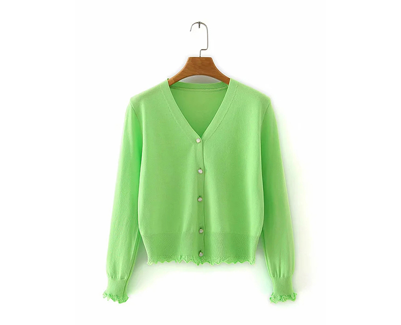 Fashion Green Button V-neck Cardigan Sweater,Sweater